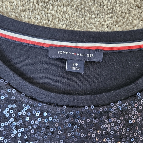 Tommy Hilfiger S sequin front tee jersey back midnight blue - Picture 3 of 9